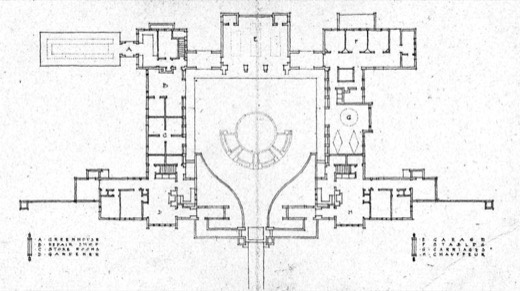 Service building floorplan and employee quarters